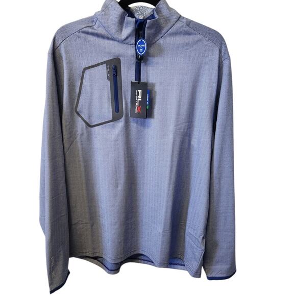 RLX Ralph Lauren Blue Classic Fit Jersey Performance Pullover 1/4 Zip Men XL NWT - Picture 2 of 6